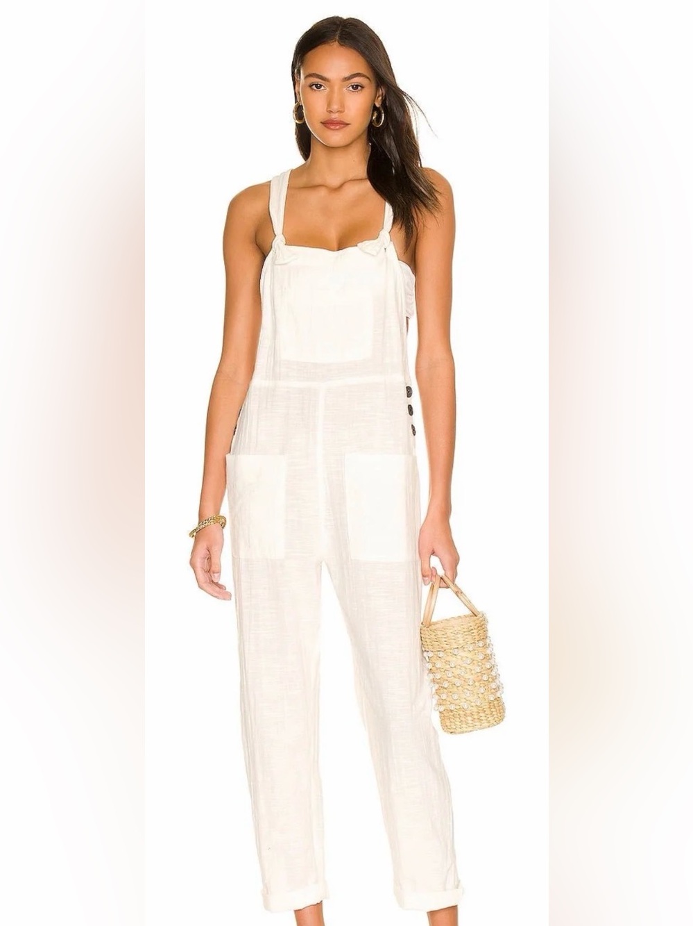 l*space Cream Linen Tie-Shoulder Wide-Leg Jumpsuit NWOT!!